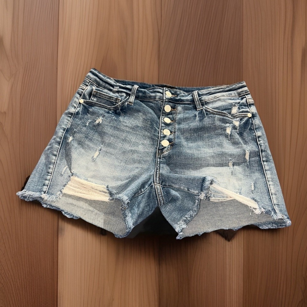 Judy Blue XL Distressed Denim Cut Off Jean Shorts Button Fly Boho Grunge Stretch